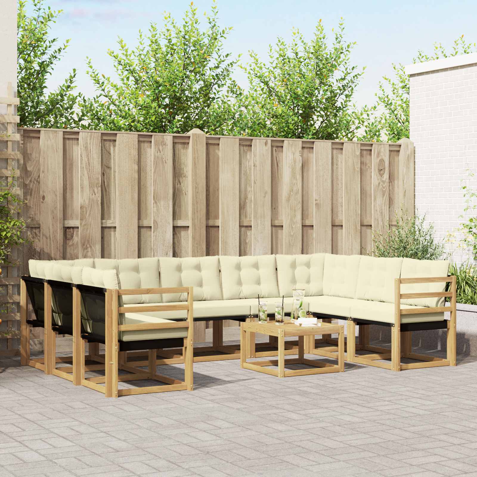 Outdoor-Sofagarnitur mit Kissen 10 pcs Weiß und Creme
