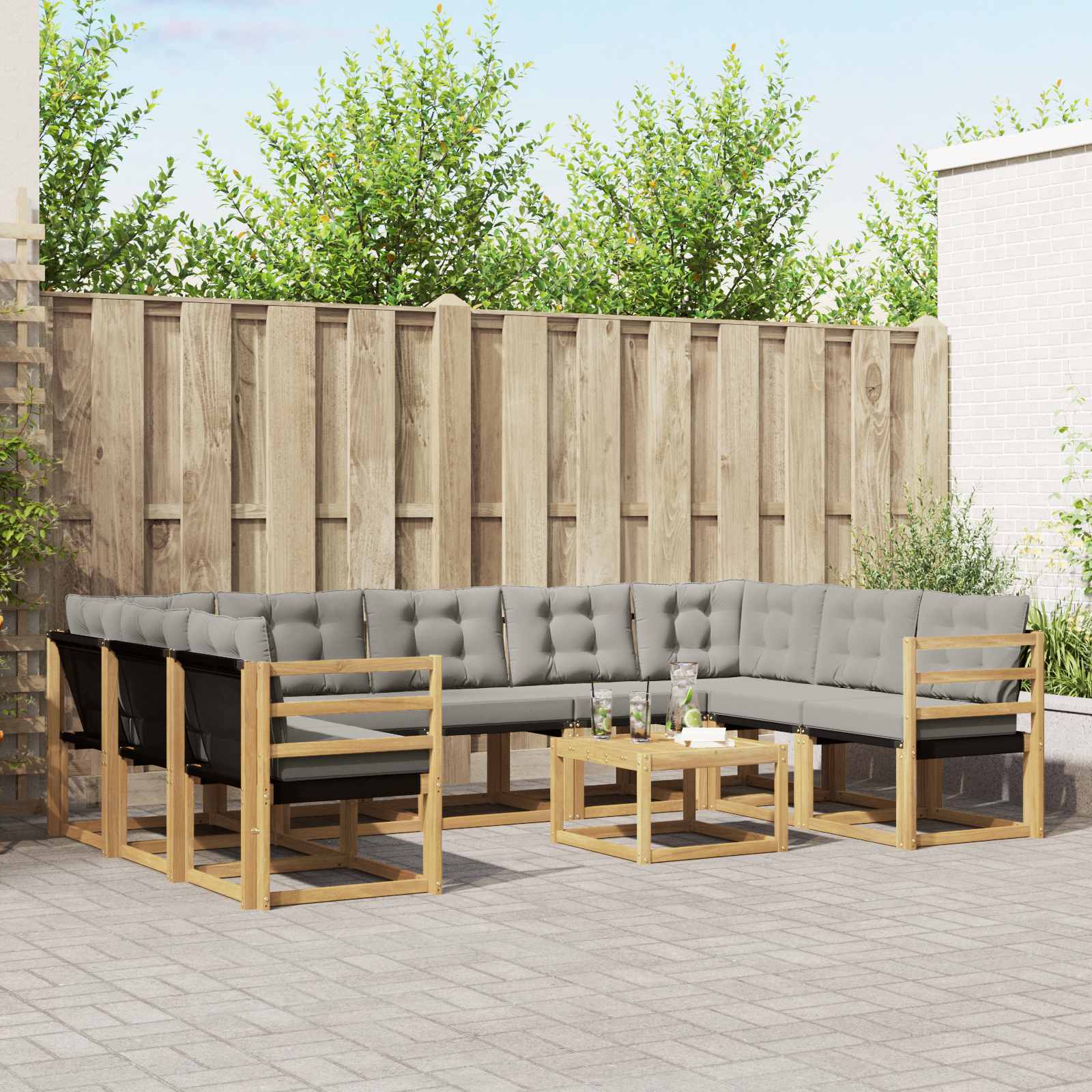 Outdoor-Sofagarnitur mit Kissen 10 pcs Weiß und Hellgrau