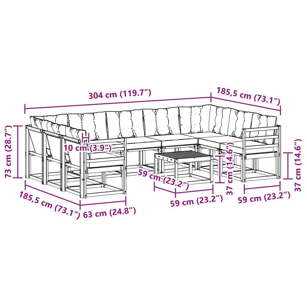 Outdoor-Sofagarnitur mit Kissen 10 pcs Weiß und Hellgrau