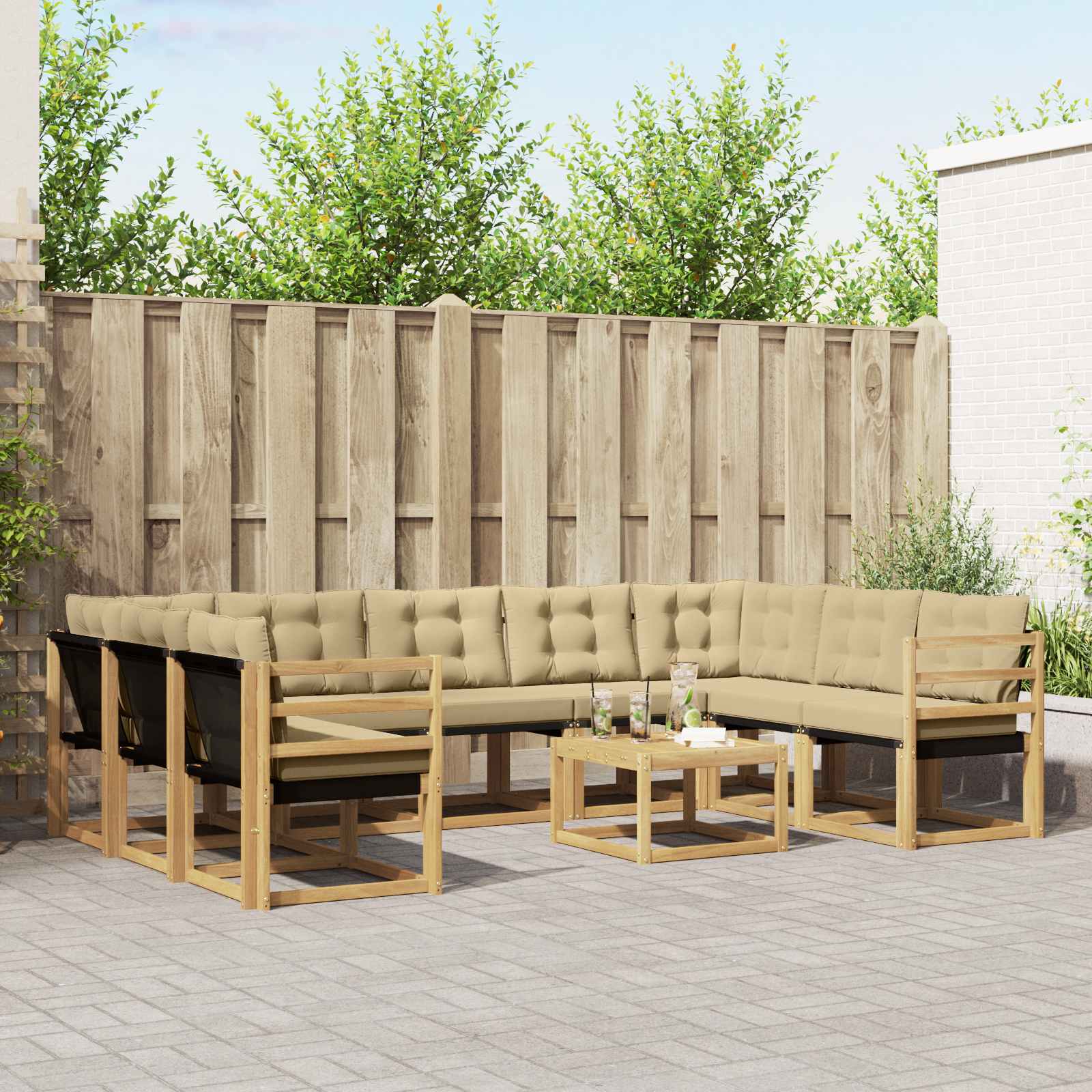 Outdoor-Sofagarnitur mit Kissen 10 pcs Weiß und Beige