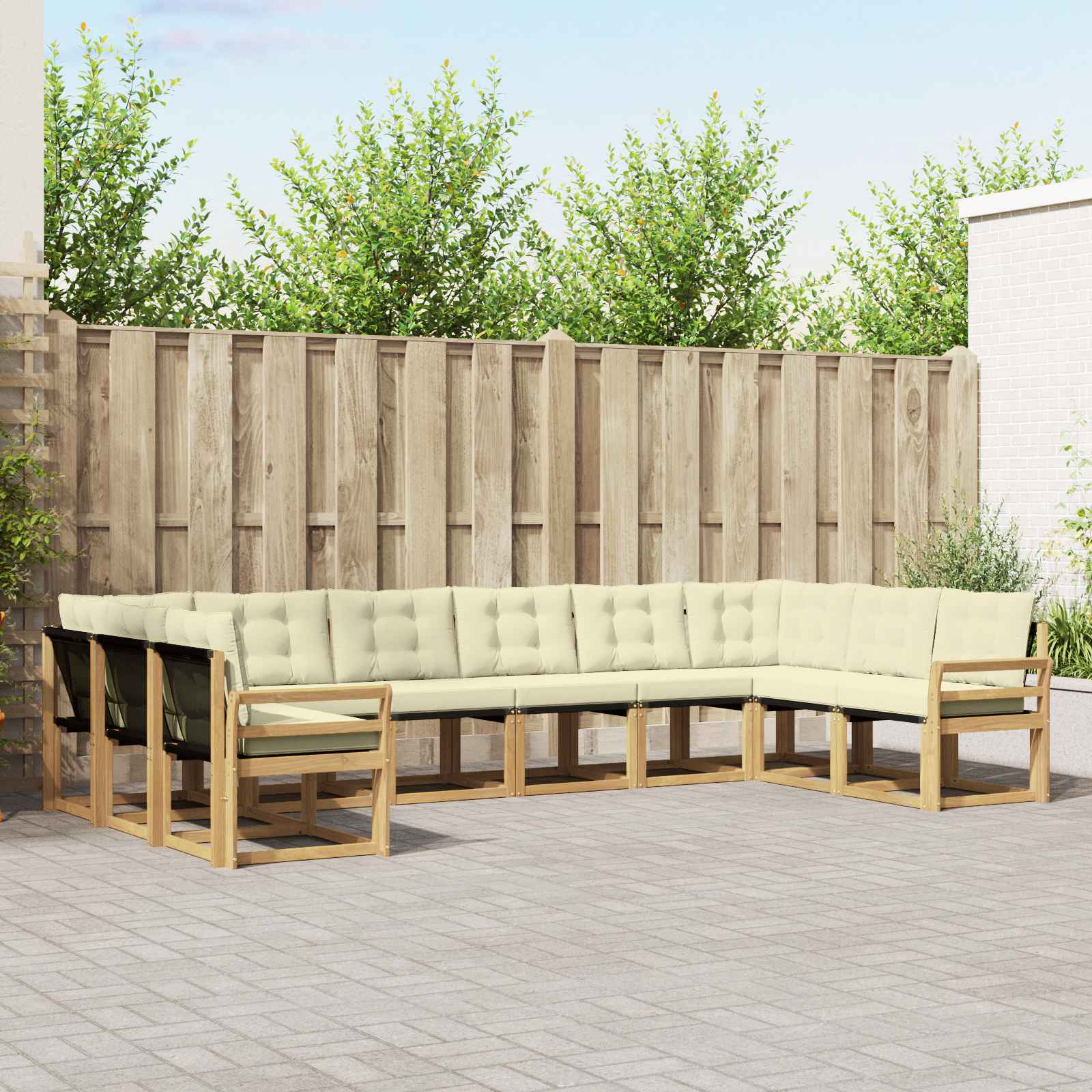 Outdoor-Sofagarnitur mit Kissen 10 pcs Weiß und Creme