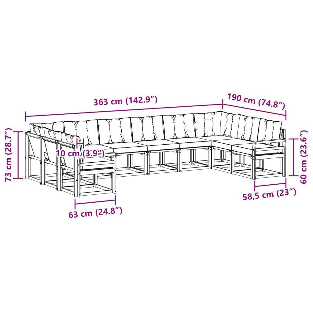 Outdoor-Sofagarnitur mit Kissen 10 pcs Weiß und Creme