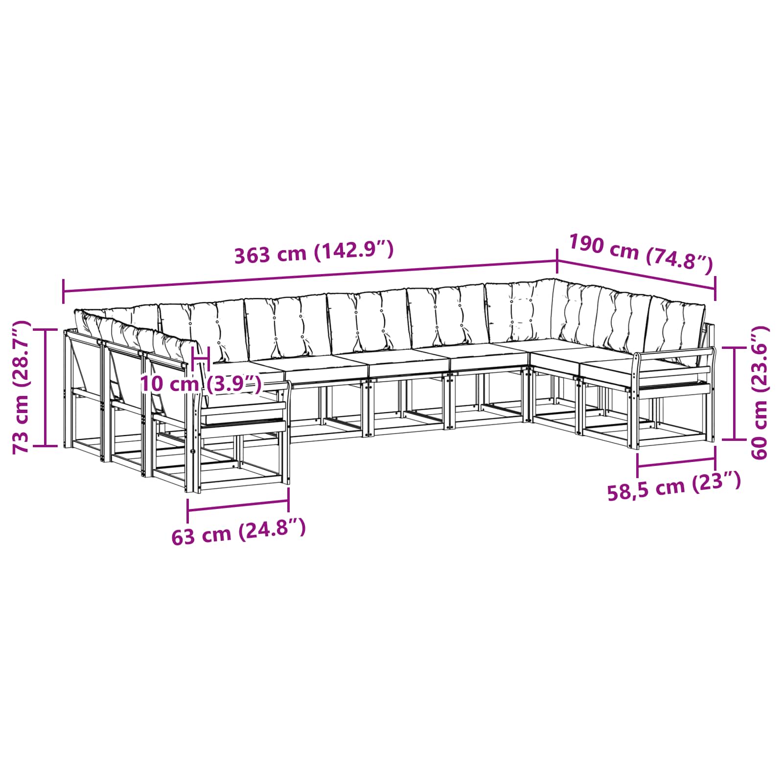 Outdoor-Sofagarnitur mit Kissen 10 pcs Weiß und Creme