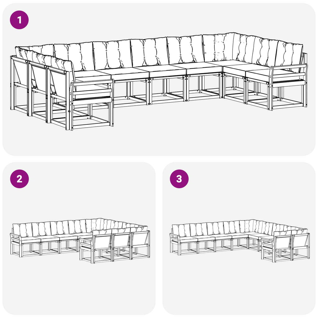 Outdoor-Sofagarnitur mit Kissen 10 pcs Weiß und Creme