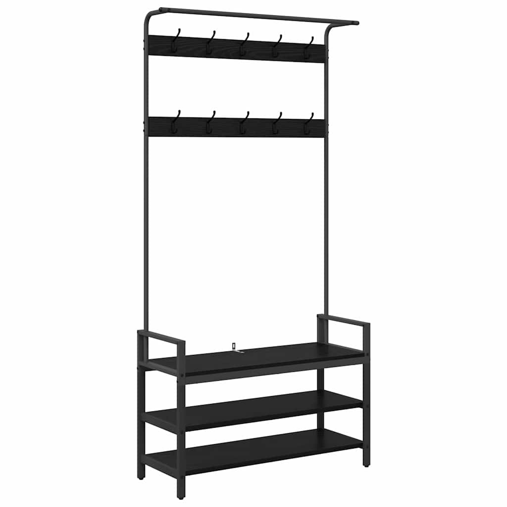 Garderobenständer Schwarz Eichen-Optik 95 x 34 x 184 cm