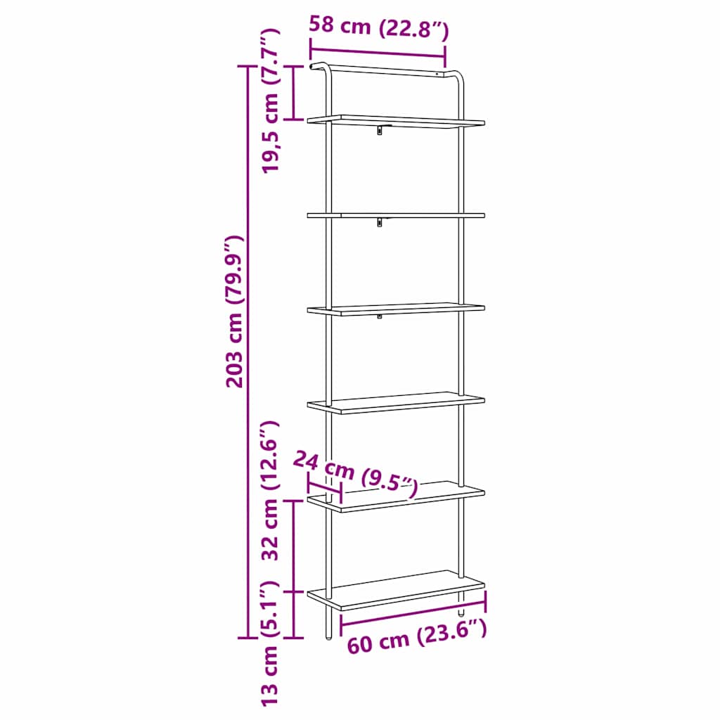 Bücherregal Artisan-Eiche 60 x 24 x 203 cm Holzwerkstoff