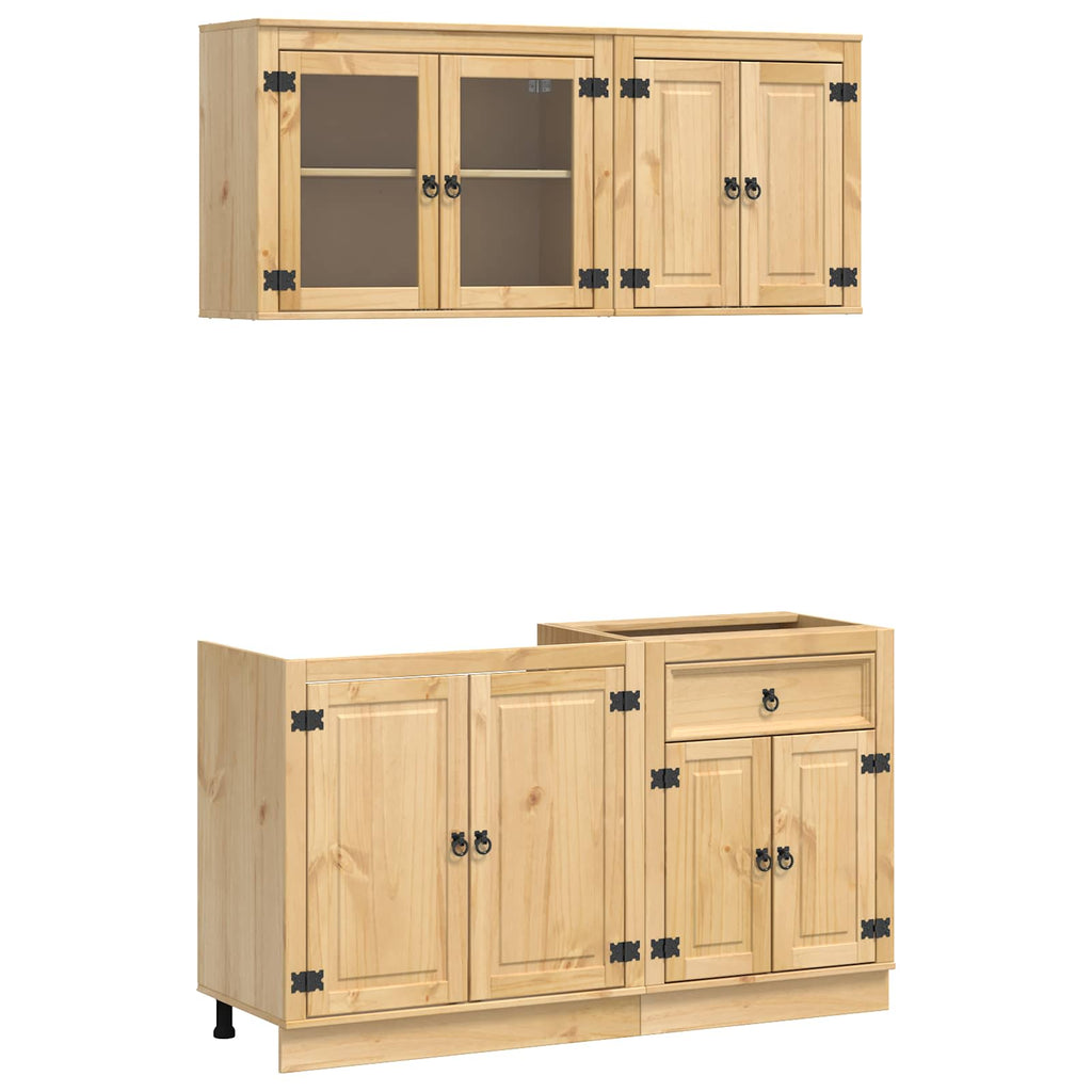 Schrank mit Regal SKI 4 pcs Honigbraun Massives Kiefernholz