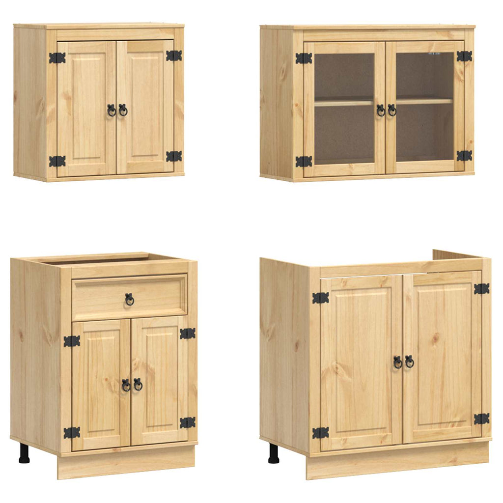 Schrank mit Regal SKI 4 pcs Honigbraun Massives Kiefernholz