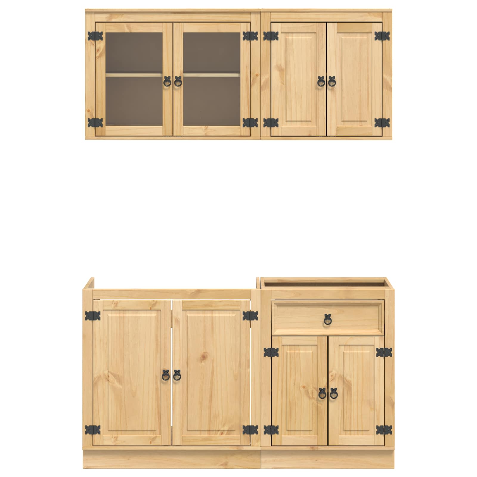 Schrank mit Regal SKI 4 pcs Honigbraun Massives Kiefernholz