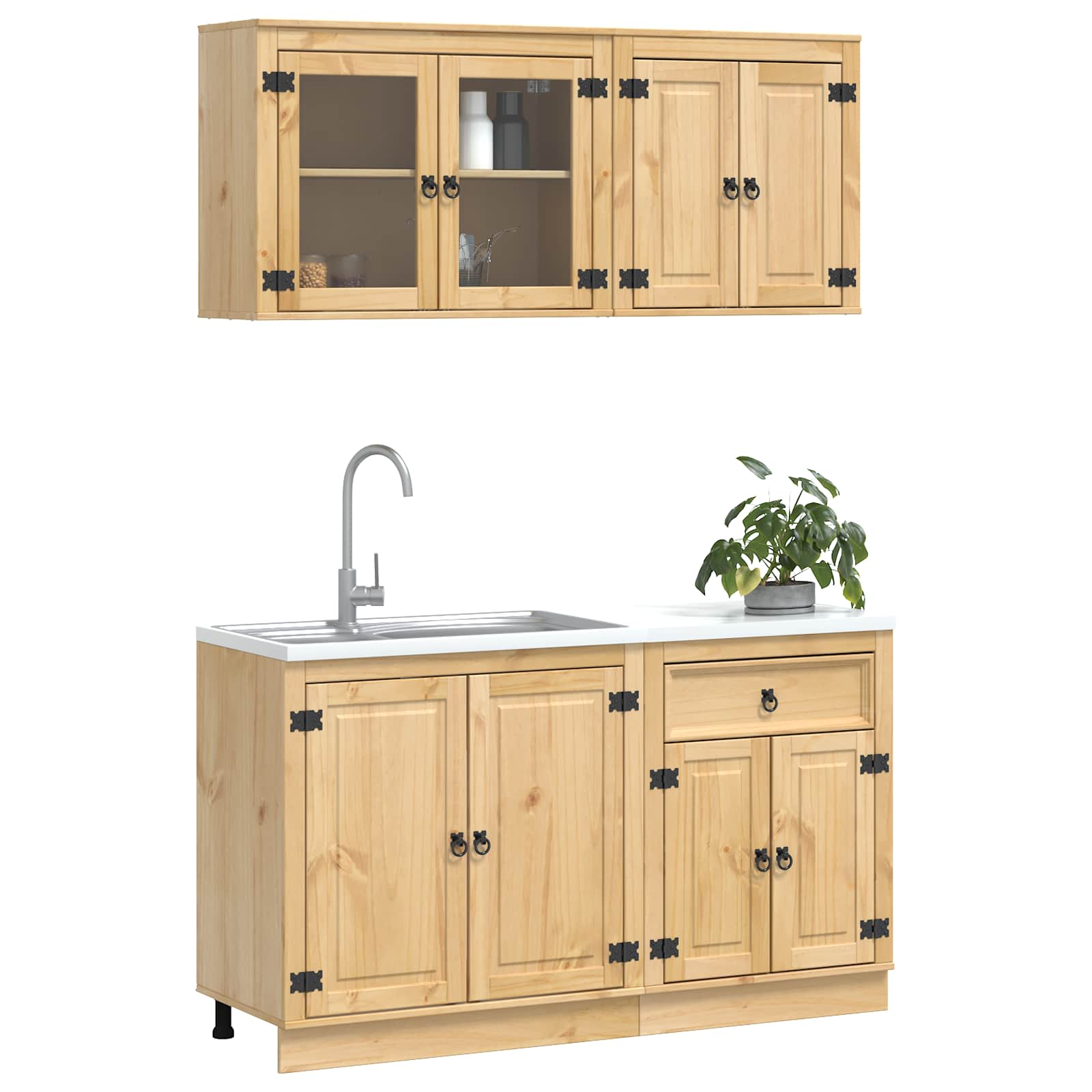 Schrank mit Regal SKI 4 pcs Honigbraun Massives Kiefernholz