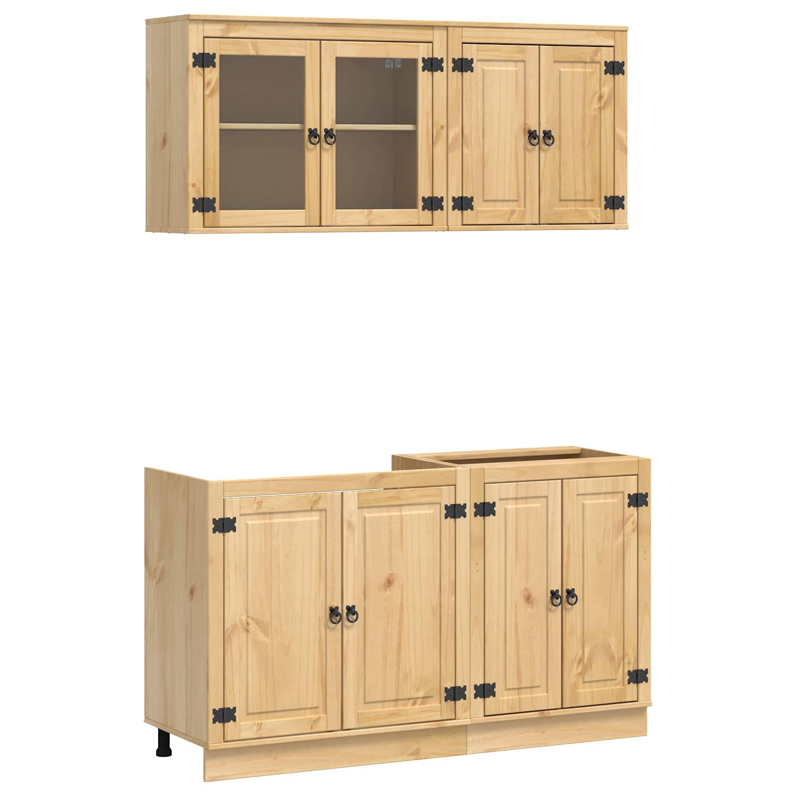 Schrank mit Regal SKI 4 pcs Honigbraun Massives Kiefernholz