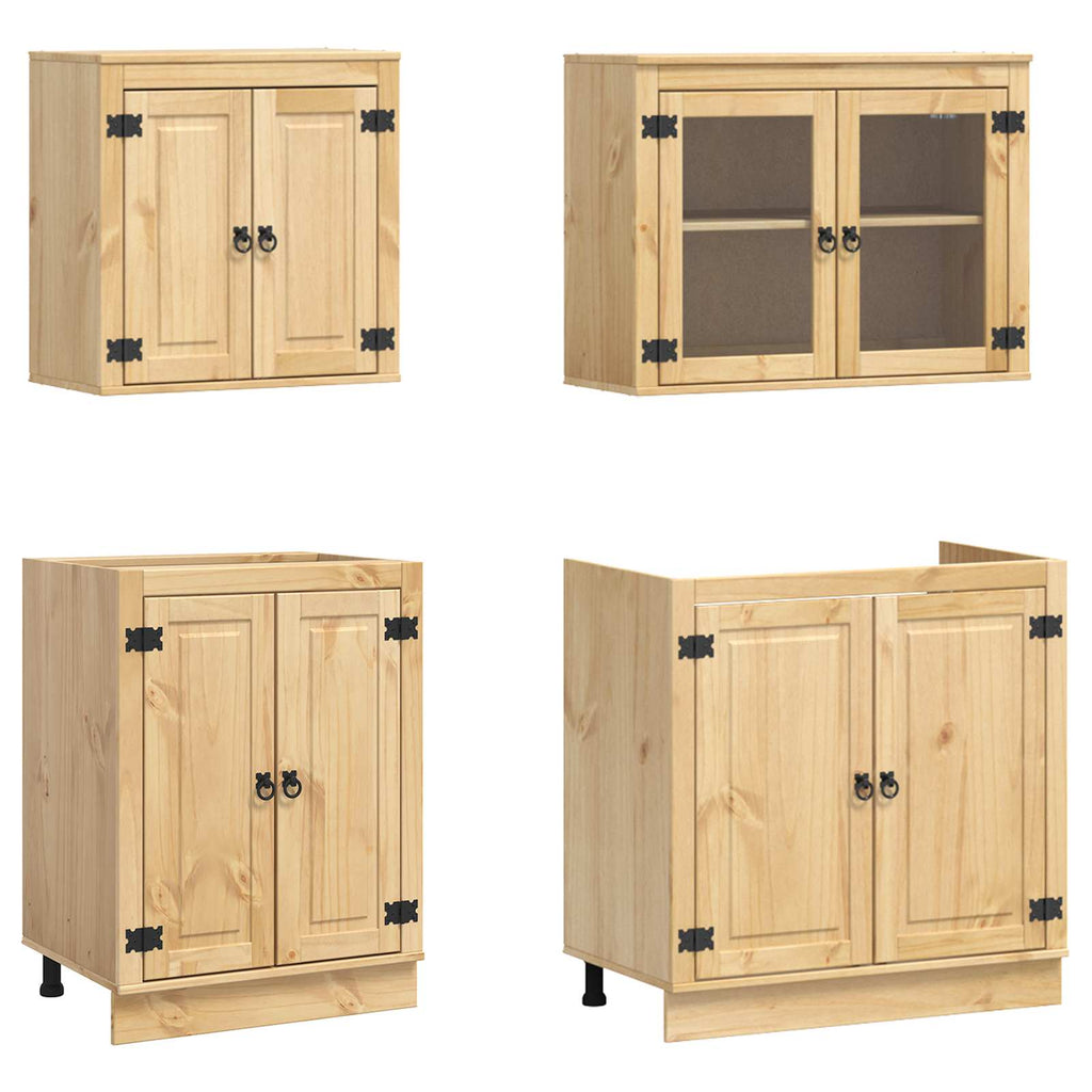 Schrank mit Regal SKI 4 pcs Honigbraun Massives Kiefernholz