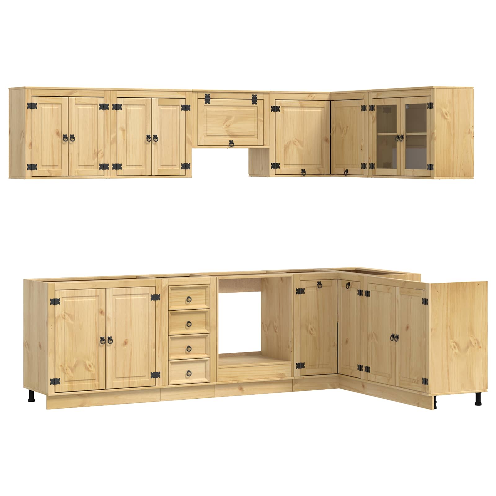 Schrank mit Regal SKI 10 pcs Honigbraun Massives Kiefernholz