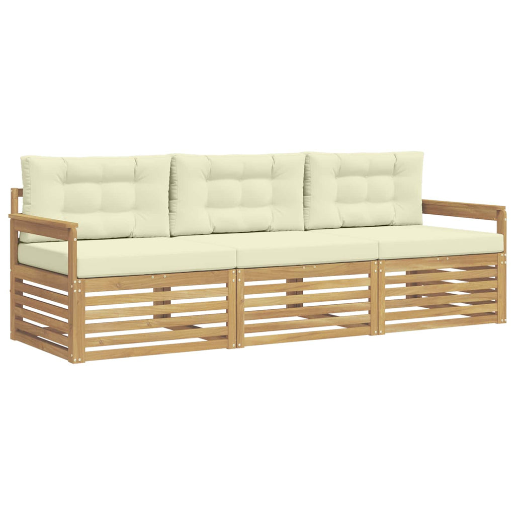 Outdoor-Sofagarnitur mit Kissen 3 pcs Weiß und Creme Polyester
