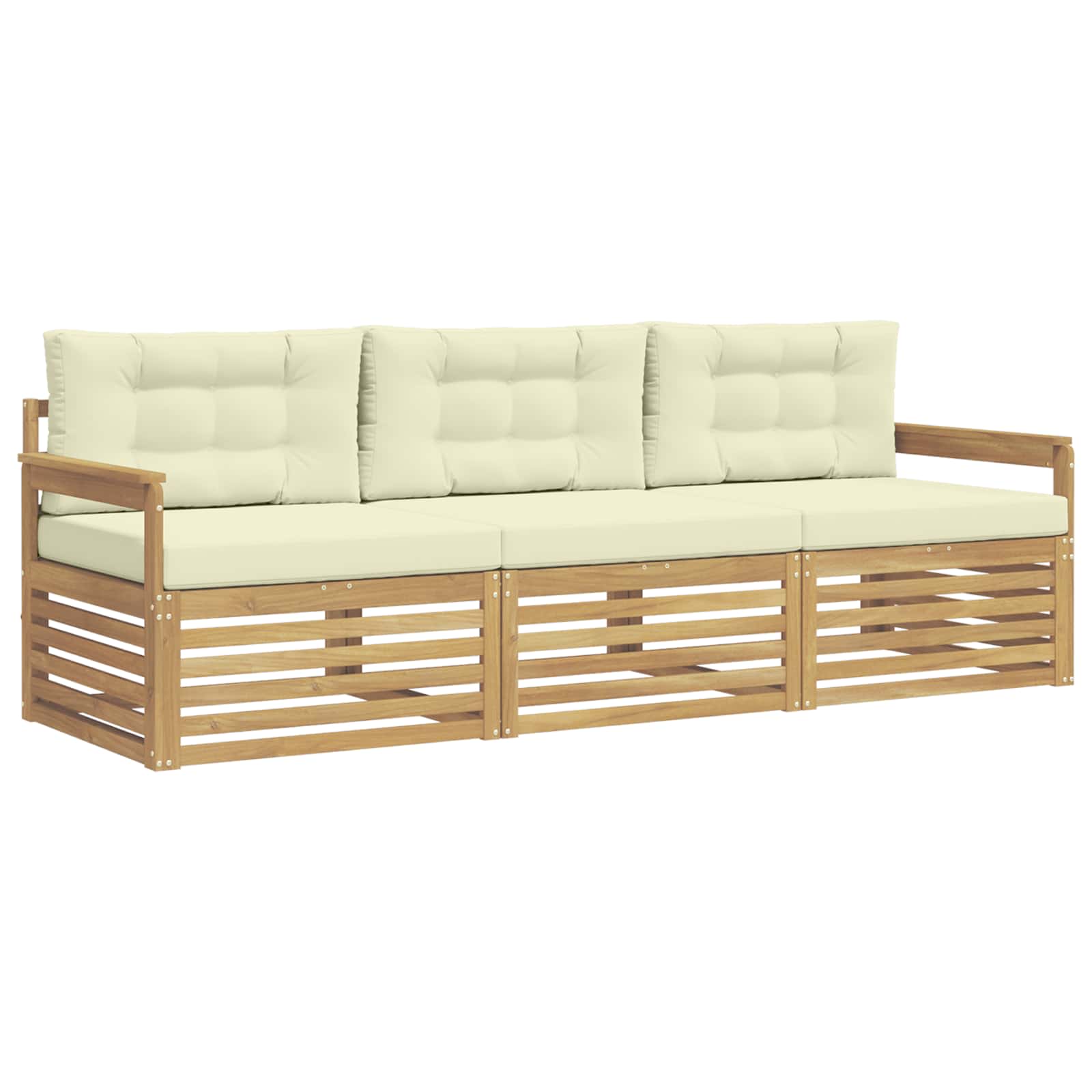 Outdoor-Sofagarnitur mit Kissen 3 pcs Weiß und Creme Polyester