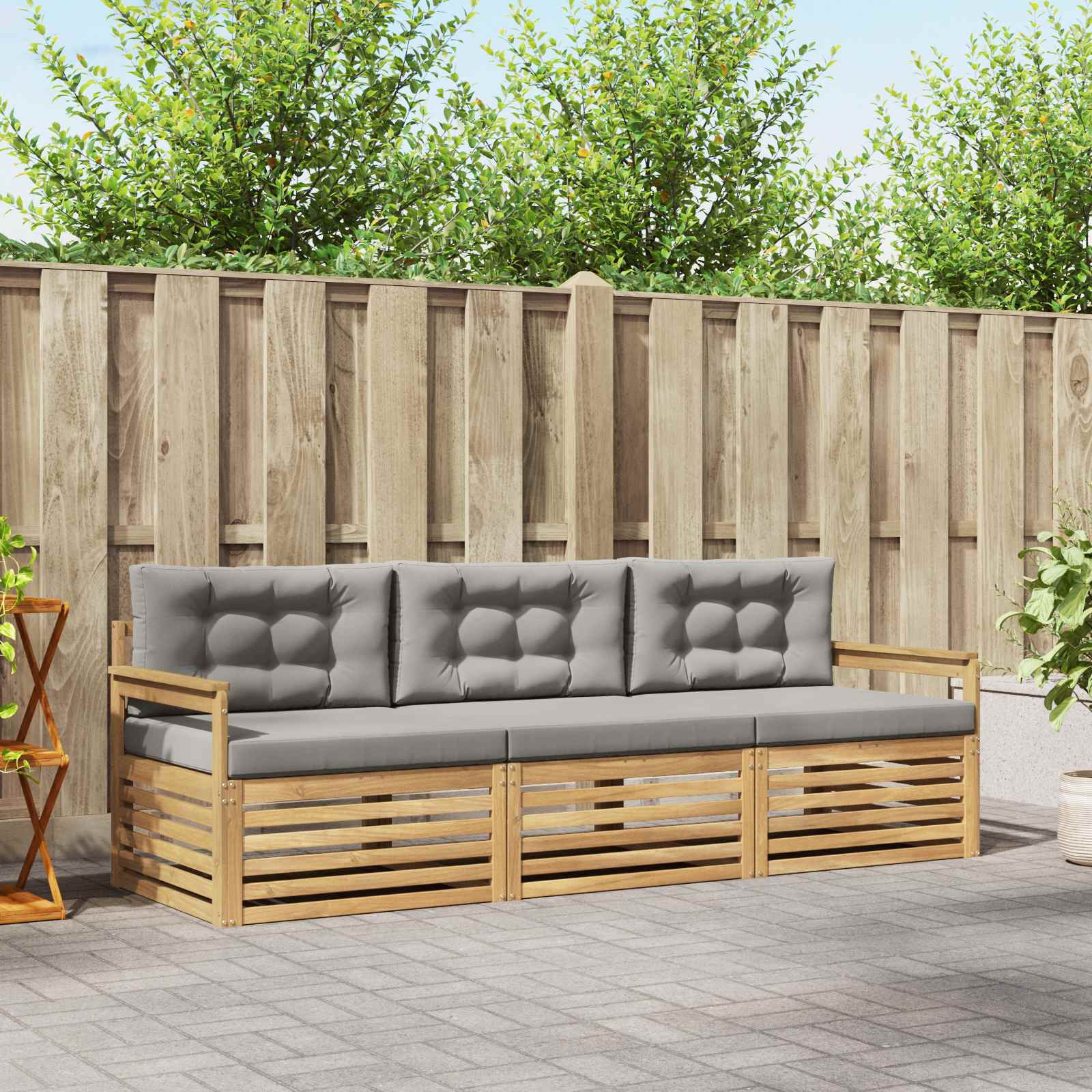 Outdoor-Sofagarnitur 3 pcs Weiß und Hellgrau Polyester