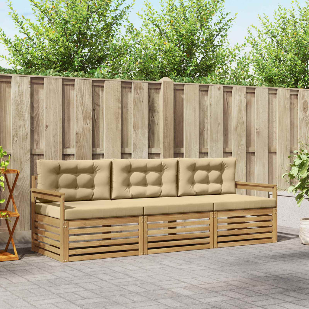Outdoor-Sofagarnitur mit Kissen 3 pcs Weiß und Beige Polyester