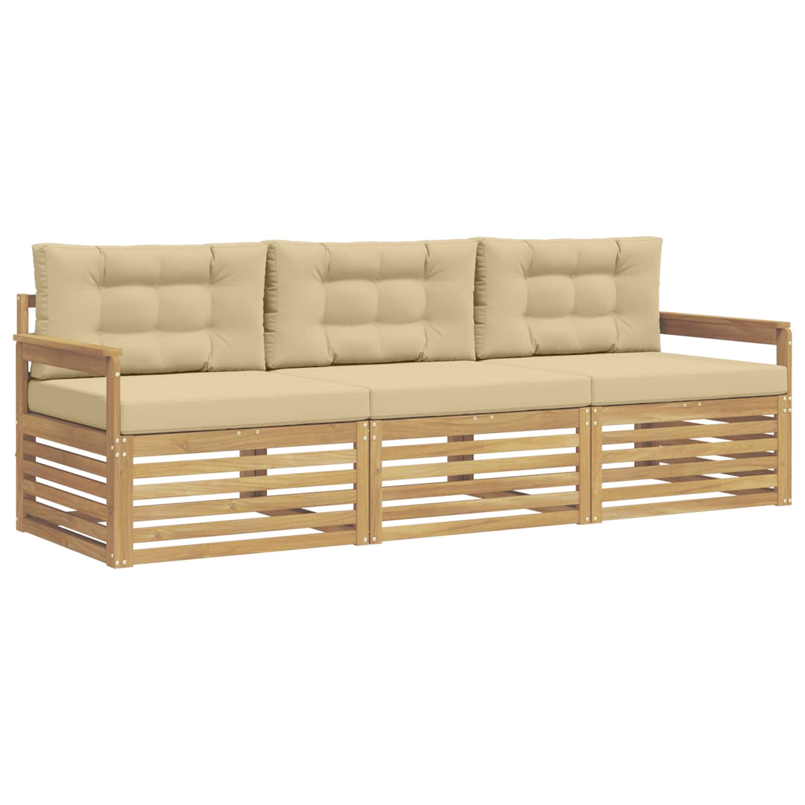 Outdoor-Sofagarnitur mit Kissen 3 pcs Weiß und Beige Polyester