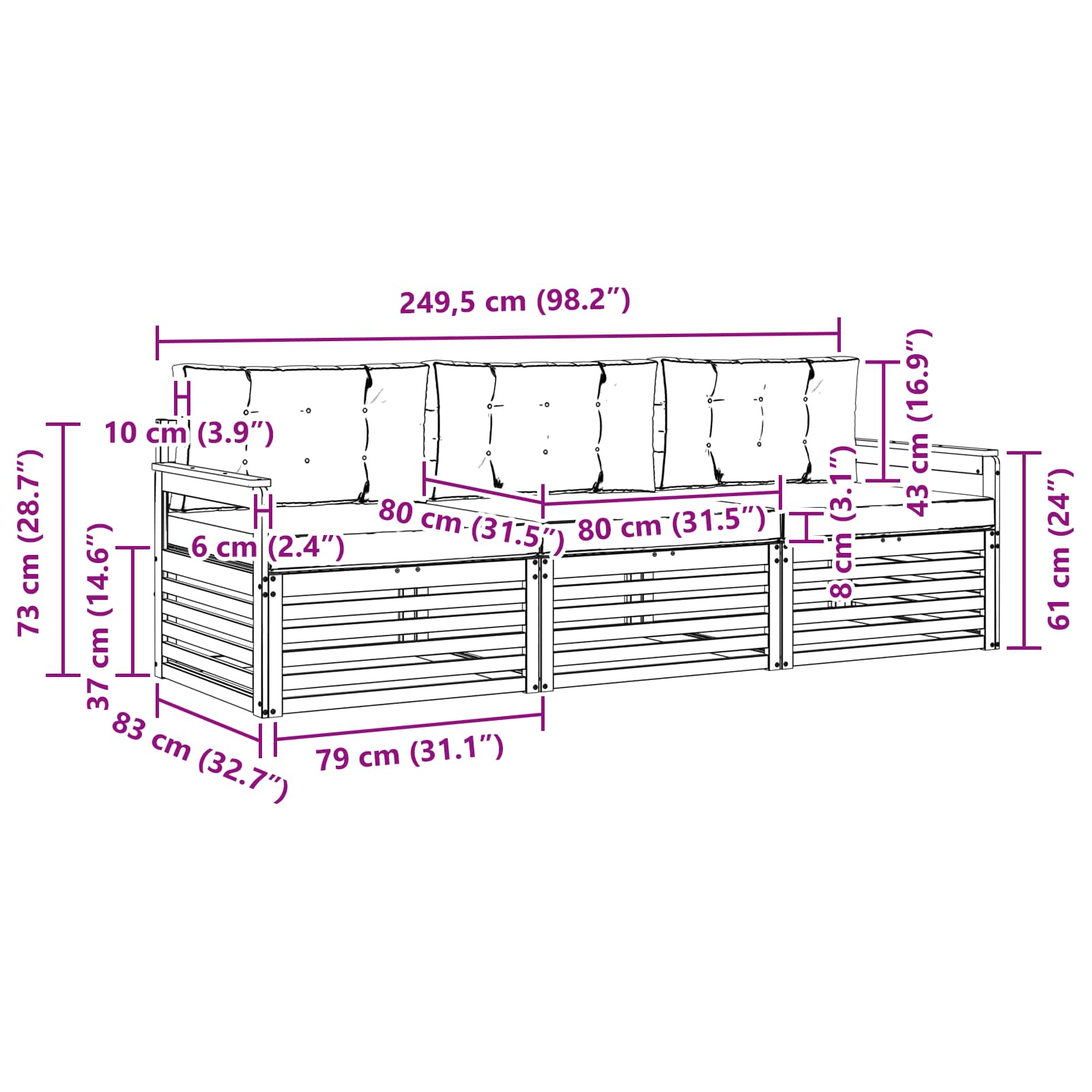 Outdoor-Sofagarnitur mit Kissen 3 pcs Weiß und Beige Polyester