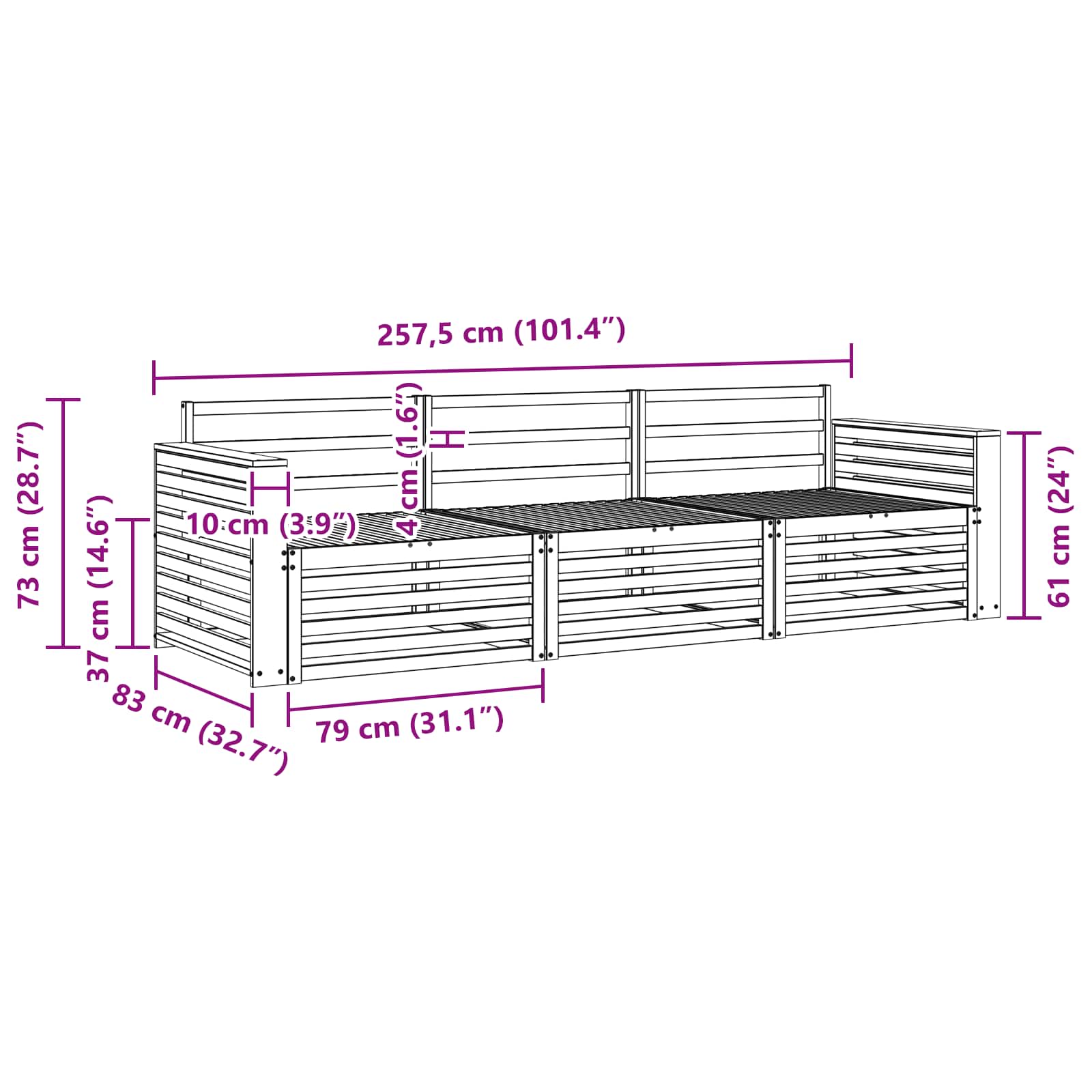 Outdoor-Sofagarnitur 3 pcs Weiß Massivholz Akazie