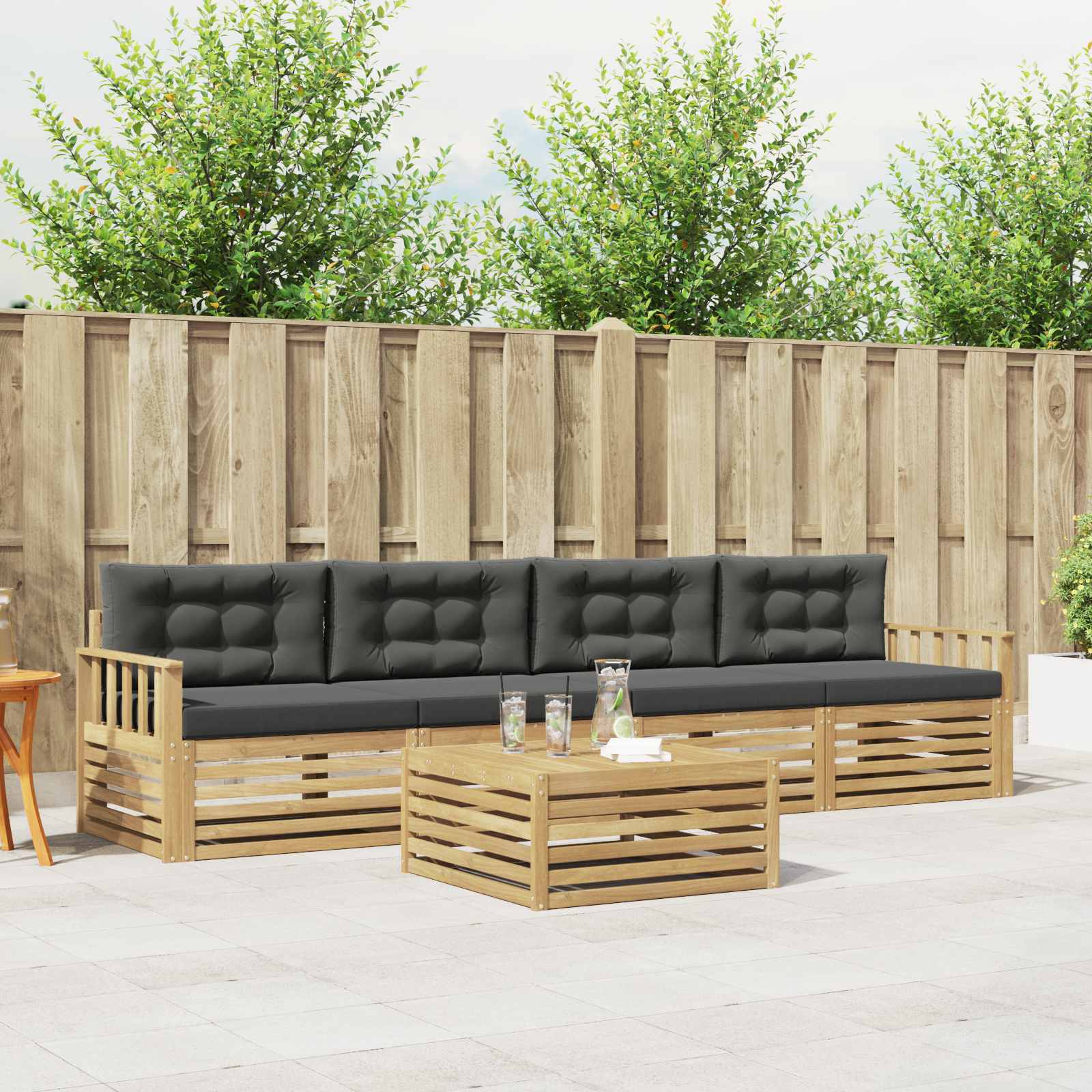 Outdoor-Sofagarnitur 5 pcs Weiß und Anthrazit Massivholz Akazie