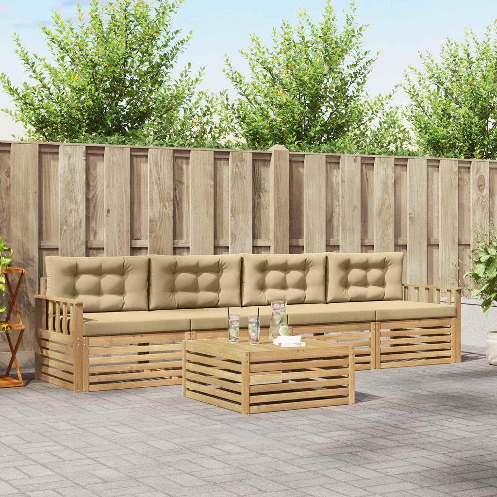 Outdoor-Sofagarnitur 5 pcs Weiß und Beige Massivholz Akazie