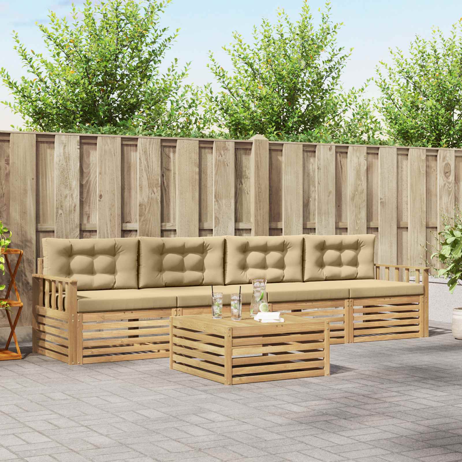Outdoor-Sofagarnitur 5 pcs Weiß und Beige Massivholz Akazie