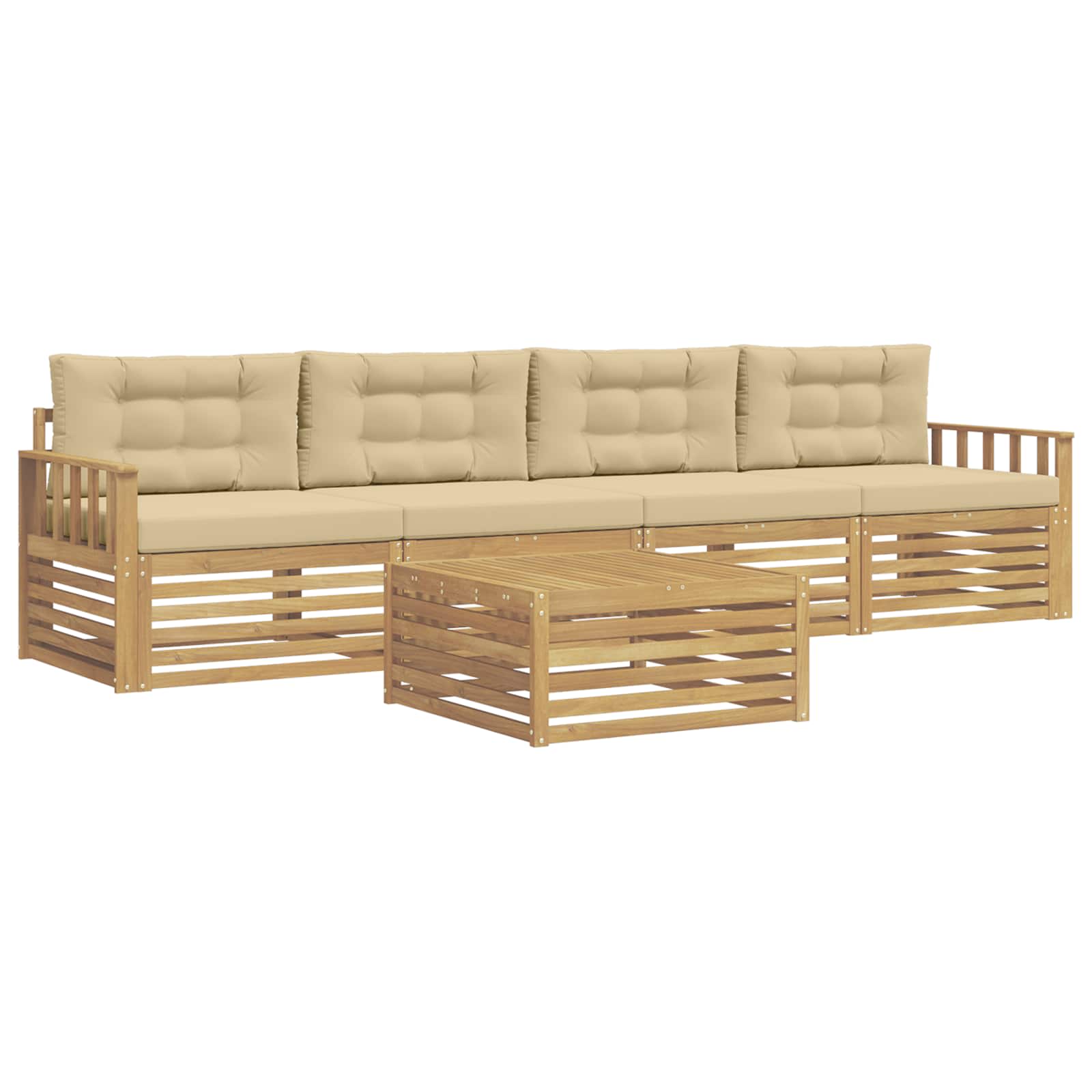 Outdoor-Sofagarnitur 5 pcs Weiß und Beige Massivholz Akazie