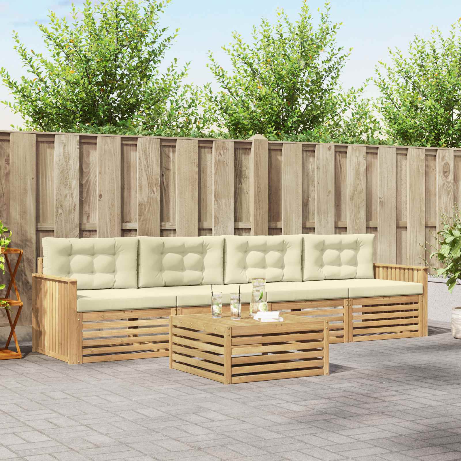 Outdoor-Sofagarnitur 5 pcs Weiß und Creme Massivholz Akazie