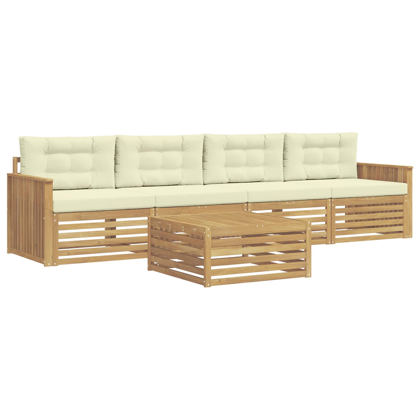 Outdoor-Sofagarnitur 5 pcs Weiß und Creme Massivholz Akazie