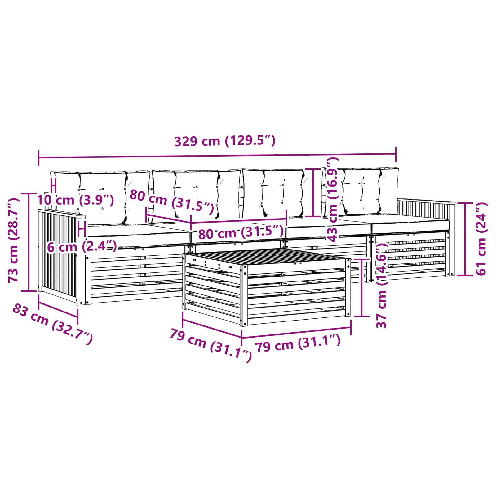 Outdoor-Sofagarnitur 5 pcs Weiß und Creme Massivholz Akazie
