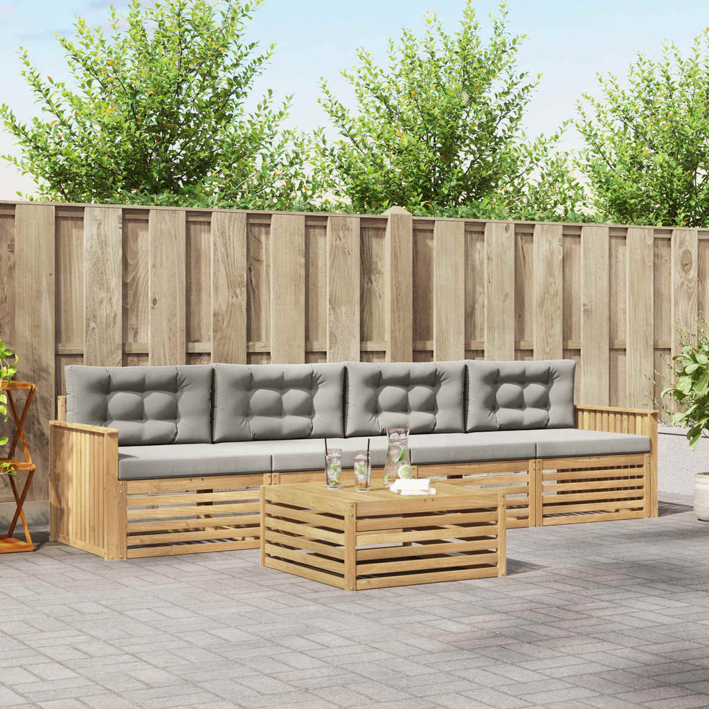 Outdoor-Sofagarnitur 5 pcs Weiß und Hellgrau Massivholz Akazie