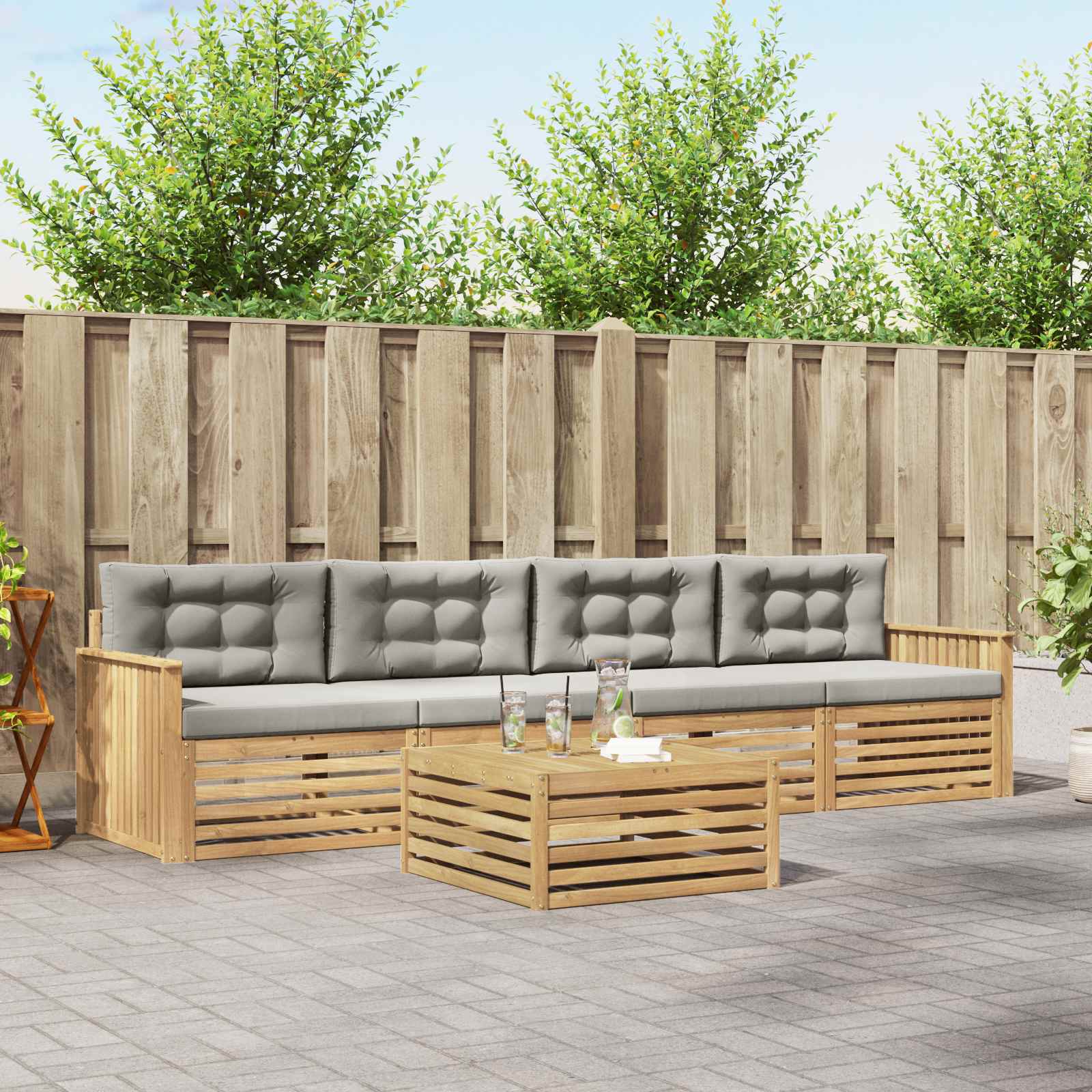 Outdoor-Sofagarnitur 5 pcs Weiß und Hellgrau Massivholz Akazie