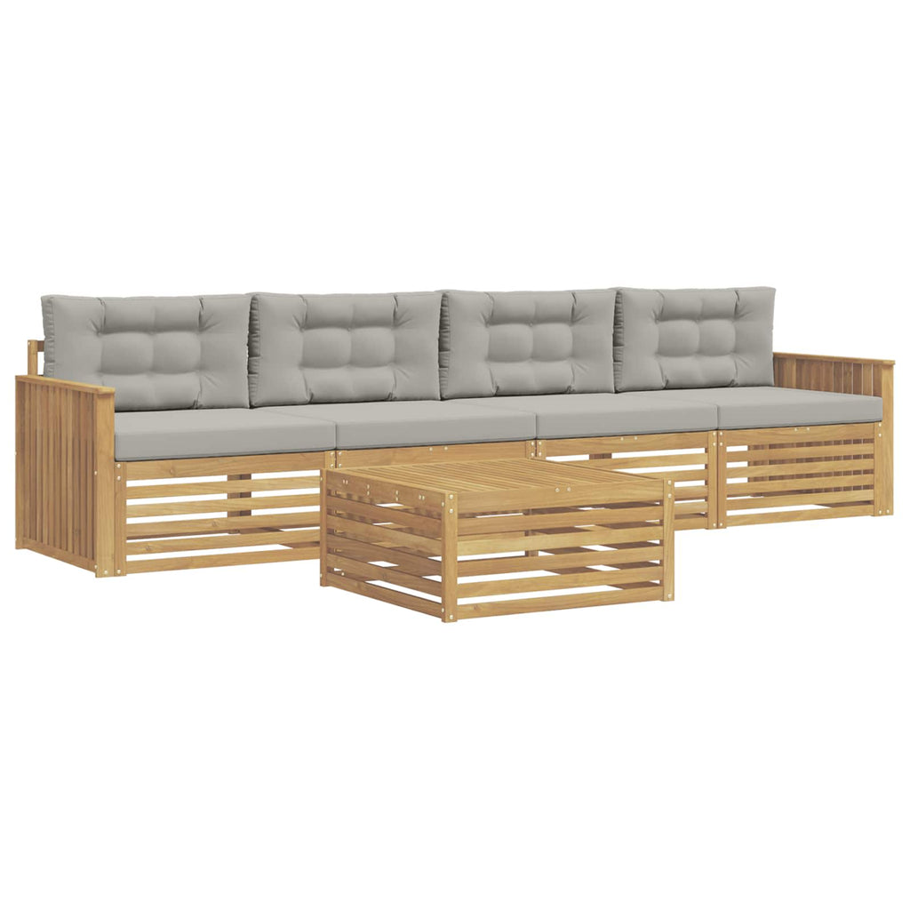 Outdoor-Sofagarnitur 5 pcs Weiß und Hellgrau Massivholz Akazie