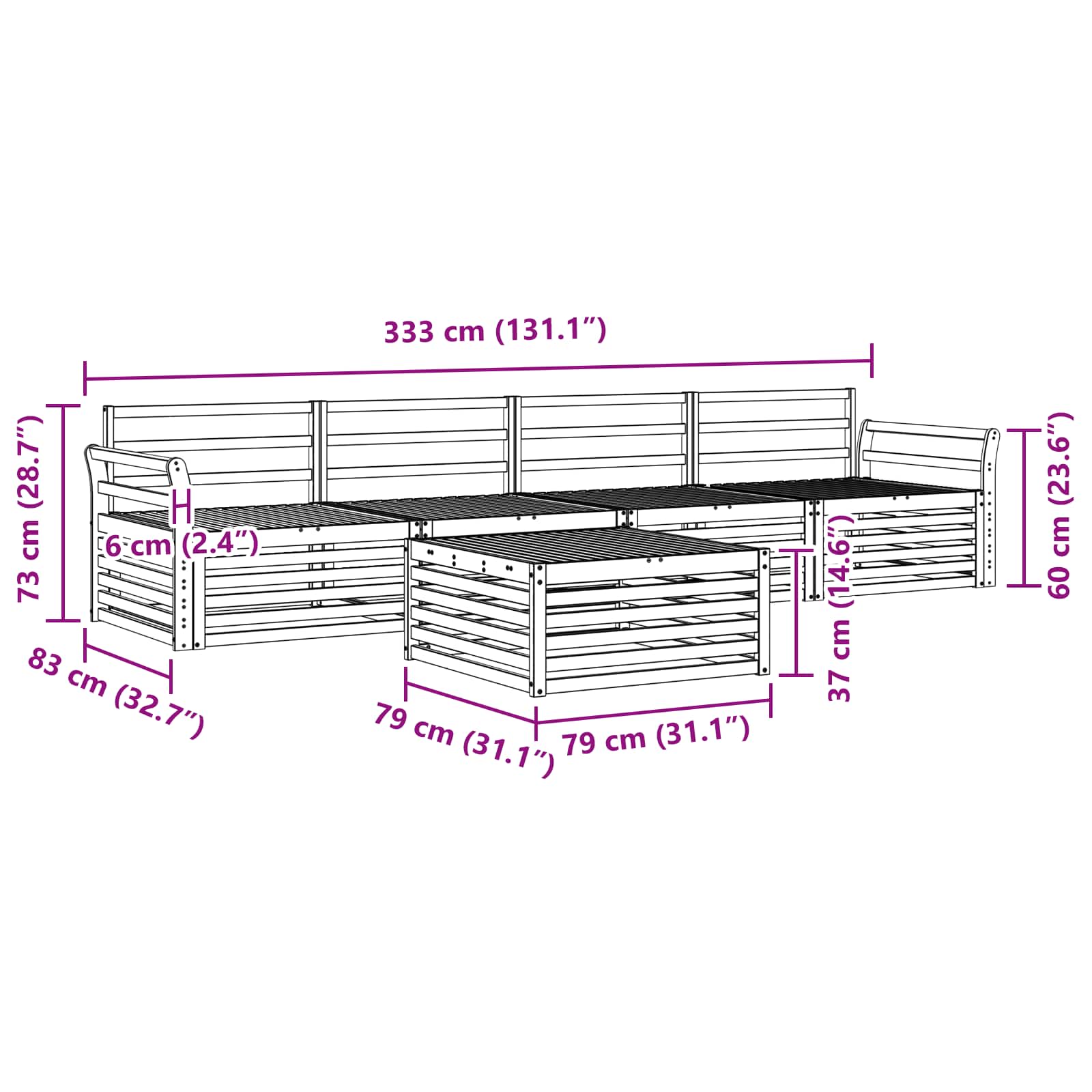 Outdoor-Sofagarnitur 5 pcs Weiß Massivholz Akazie