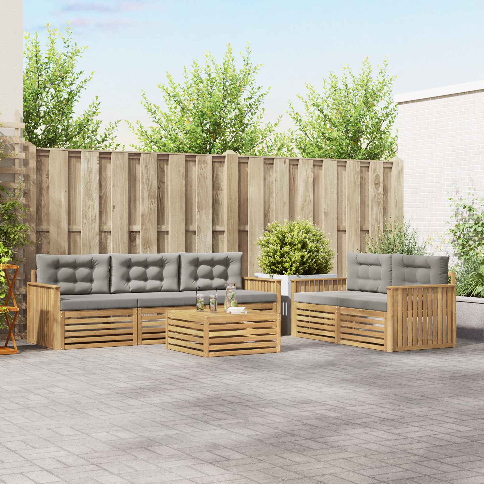 Outdoor-Sofagarnitur 6 pcs Weiß und Hellgrau