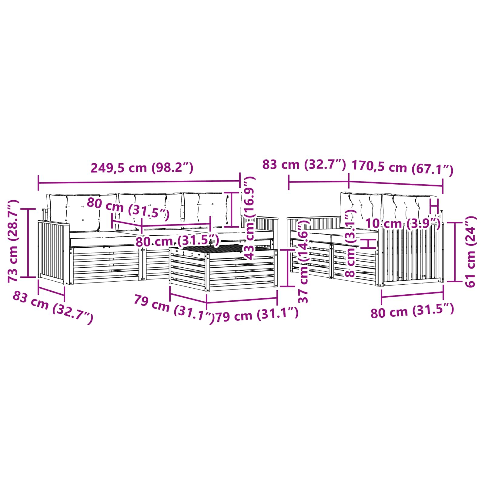 Outdoor-Sofagarnitur 6 pcs Weiß und Hellgrau