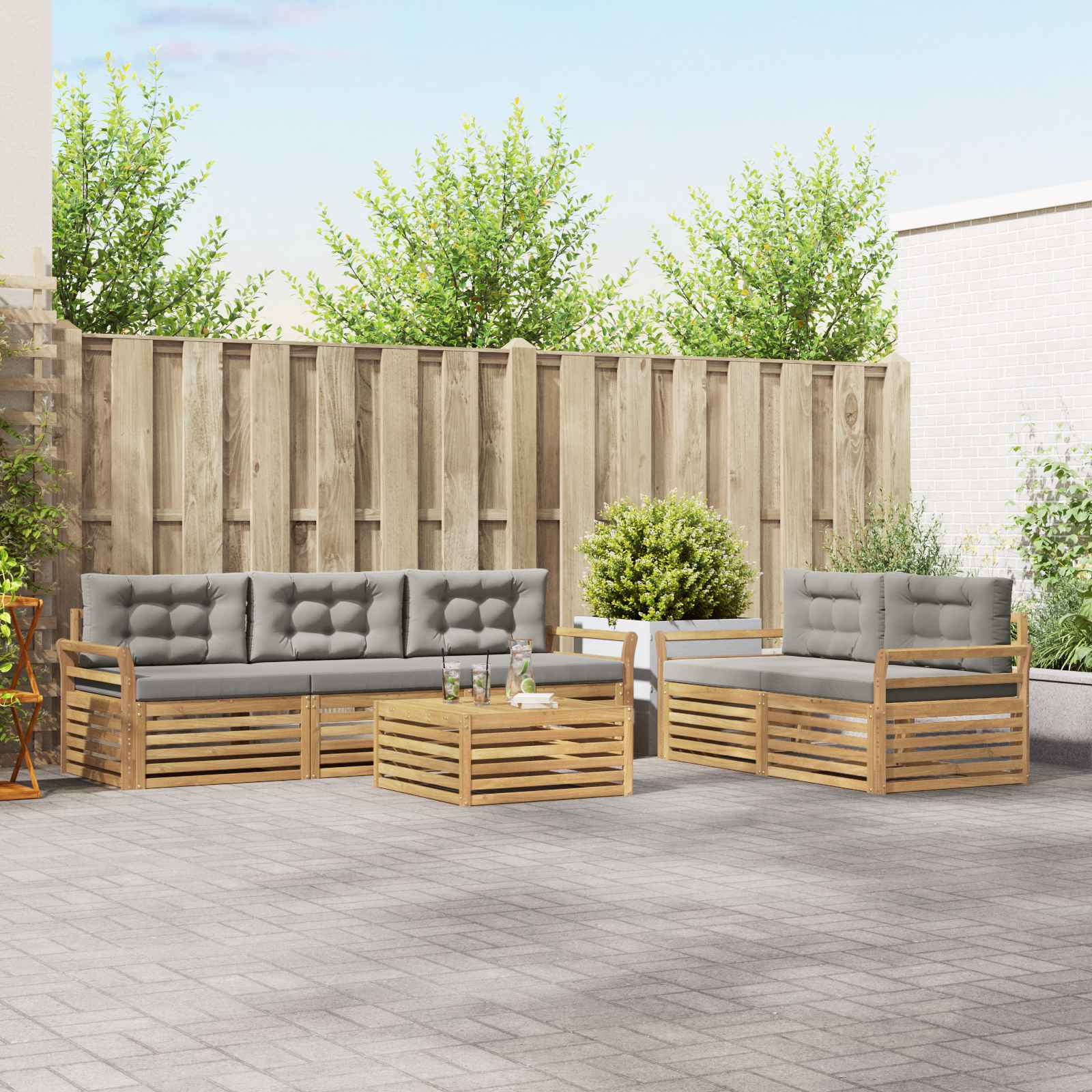 Outdoor-Sofagarnitur 6 pcs Weiß und Hellgrau