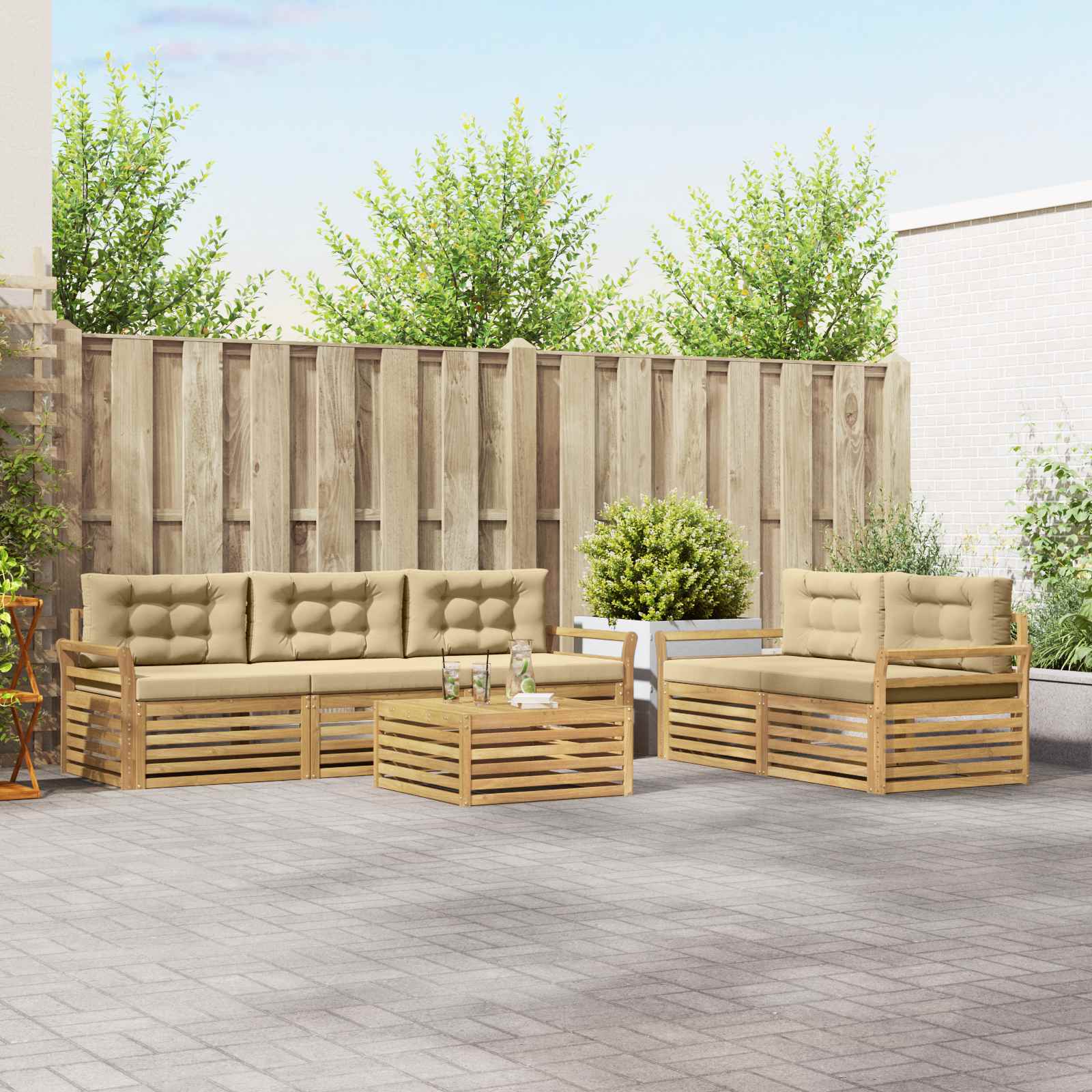 Outdoor-Sofagarnitur 6 pcs Weiß und Beige
