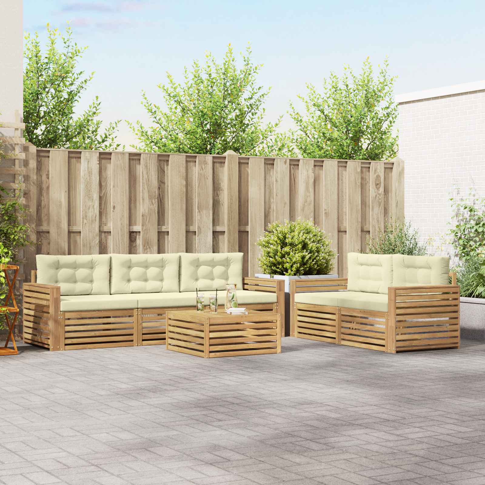 Outdoor-Sofagarnitur 6 pcs Weiß und Creme