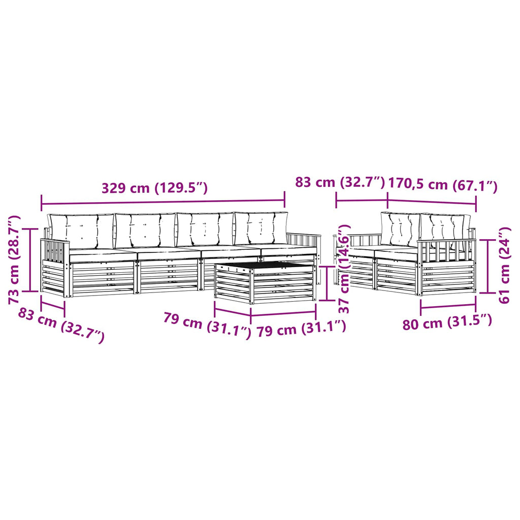 Outdoor-Sofagarnitur 7 pcs Weiß und Hellgrau Massivholz Akazie