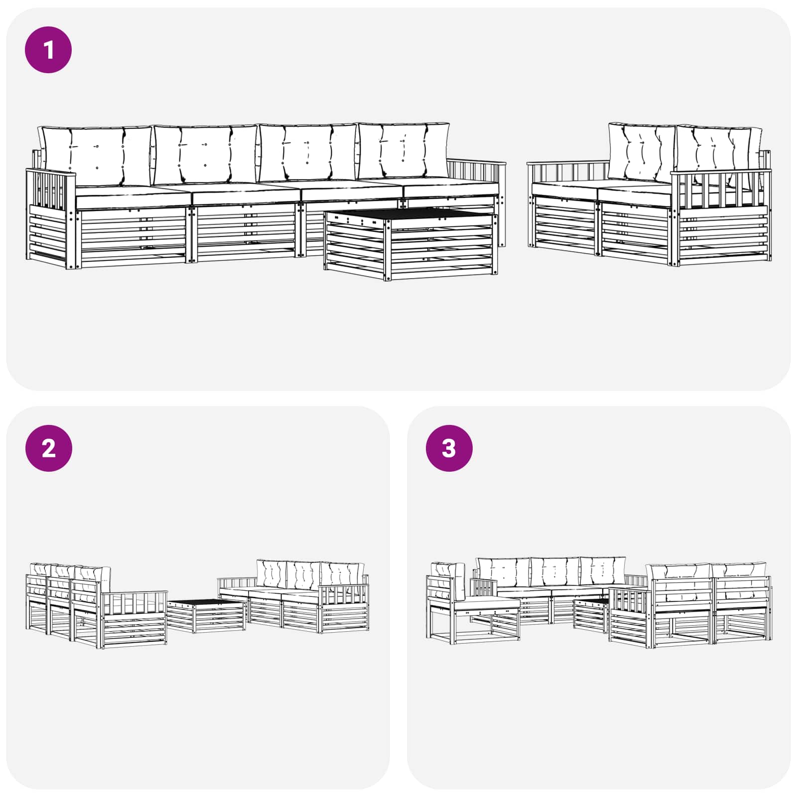 Outdoor-Sofagarnitur 7 pcs Weiß und Hellgrau Massivholz Akazie