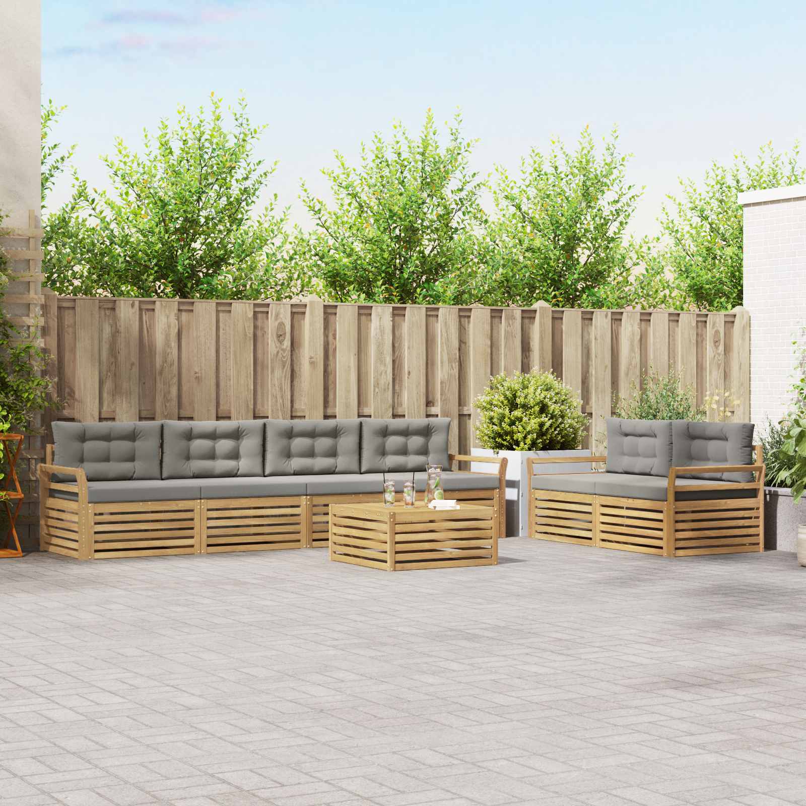 Outdoor-Sofagarnitur 7 pcs Weiß und Hellgrau Massivholz Akazie