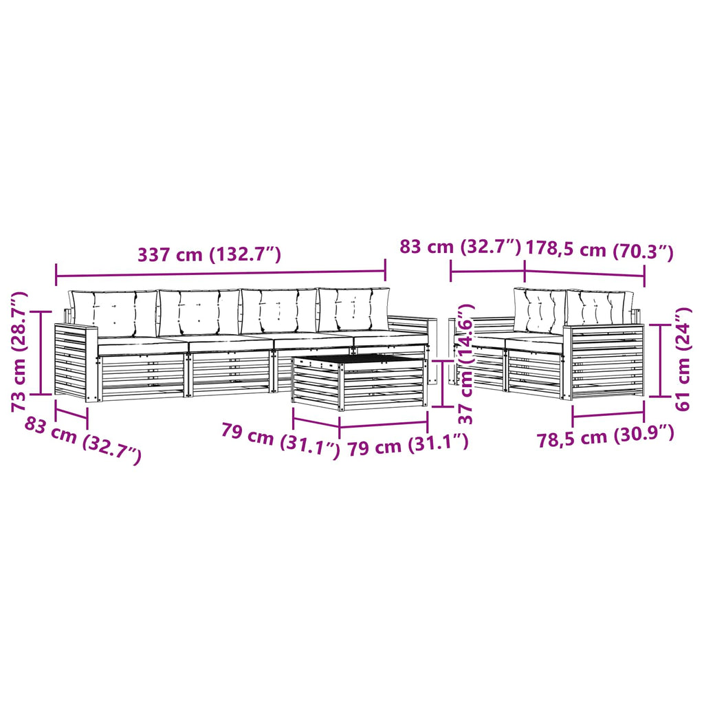 Outdoor-Sofagarnitur 7 pcs Weiß und Hellgrau Massivholz Akazie