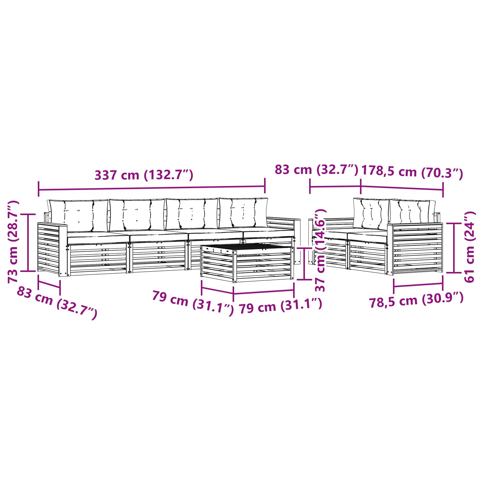 Outdoor-Sofagarnitur 7 pcs Weiß und Hellgrau Massivholz Akazie