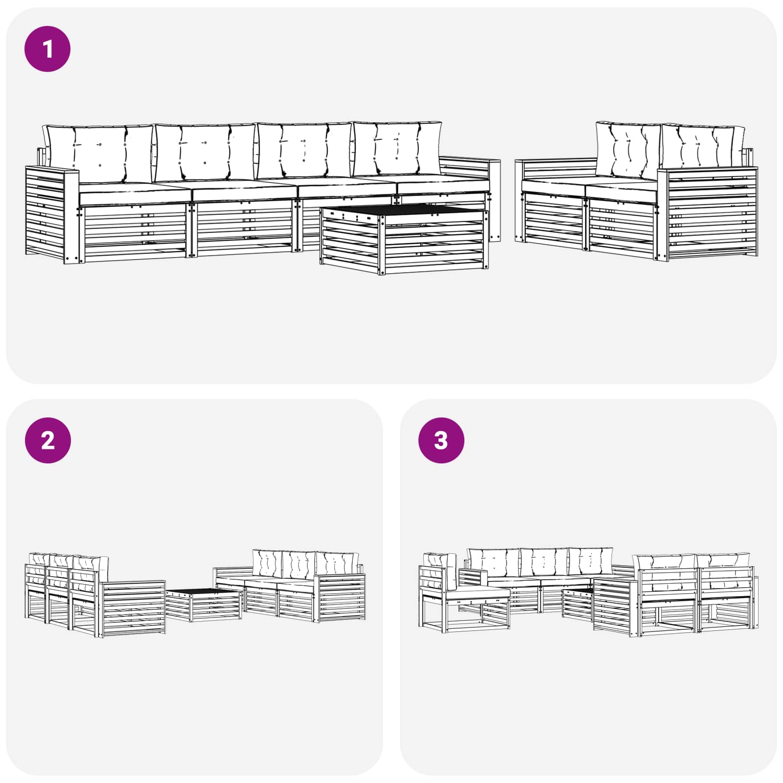 Outdoor-Sofagarnitur 7 pcs Weiß und Hellgrau Massivholz Akazie