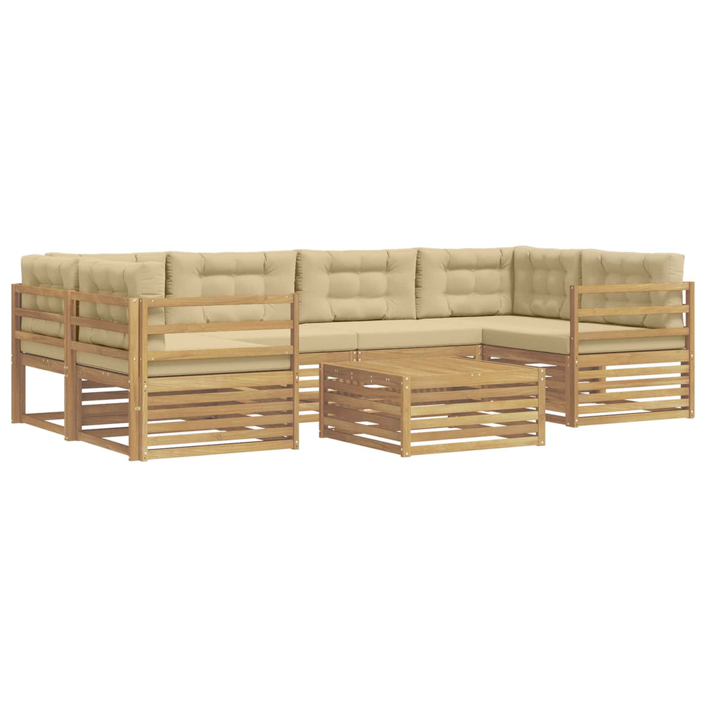 Outdoor-Sofagarnitur mit Kissen 7 pcs Weiß und Beige Polyester