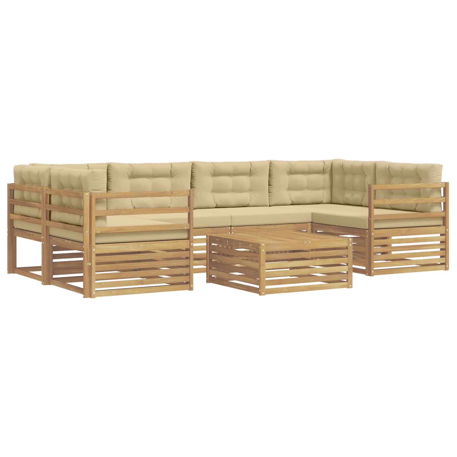 Outdoor-Sofagarnitur mit Kissen 7 pcs Weiß und Beige Polyester