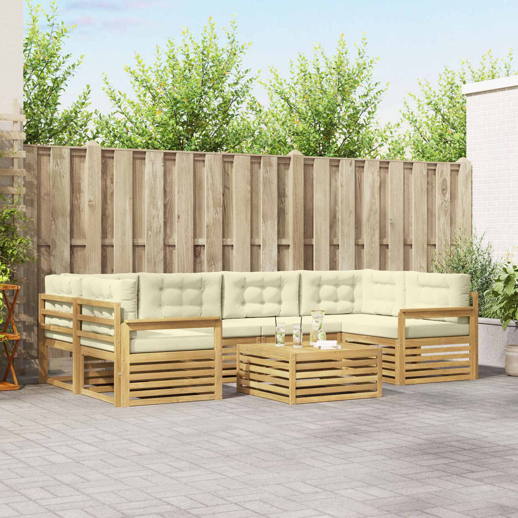 Outdoor-Sofagarnitur mit Kissen 7 pcs Weiß und Creme Polyester
