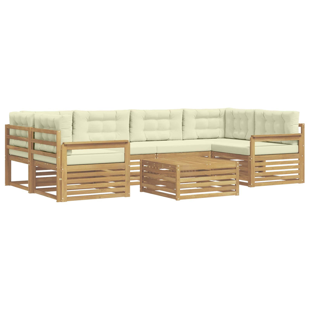 Outdoor-Sofagarnitur mit Kissen 7 pcs Weiß und Creme Polyester
